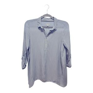 J.JILL White & Blue Striped Blouse 3/4 Button Up and Adjustable Sleeves Size SP